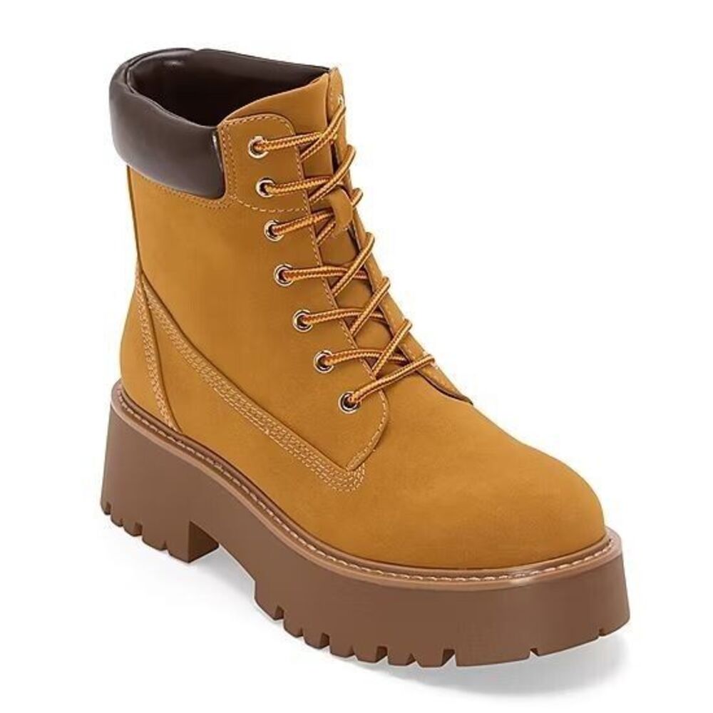 Arizona Jean Co Womens Size 7 Medium Traba Block Heel Work Boots Brown Tan